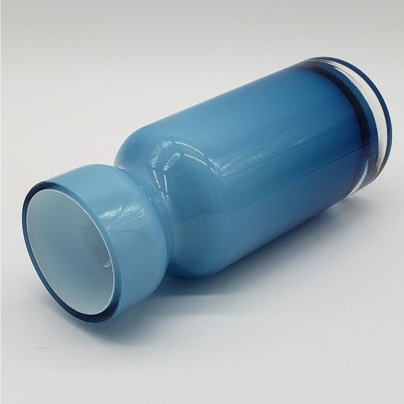 MCM Retro Blue Opal White Cased Scandinavian Art Glass Bud Vase - Picture 3 of 11